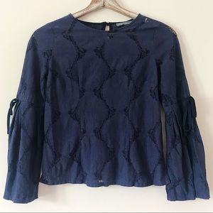 •Octavia Small Navy Bell Sleeve Lacey Blouse
